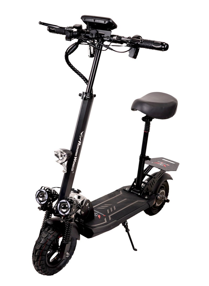 روهان وينجز سكوتر كهربائي للبالغين روهان وينجز KT4A، مزود بمحرك قوي ومتين، مدى يصل إلى 30 كم بفضل بطارية قوية 48V 13AH، سرعة ممتازة، مكبر صوت بلوتوث، مقعد مع إكسسوارات مجانية تشمل خوذة، حزام أمان، حامل موبايل، مضخة، مجموعة أدوات، وقفل. - Image 1